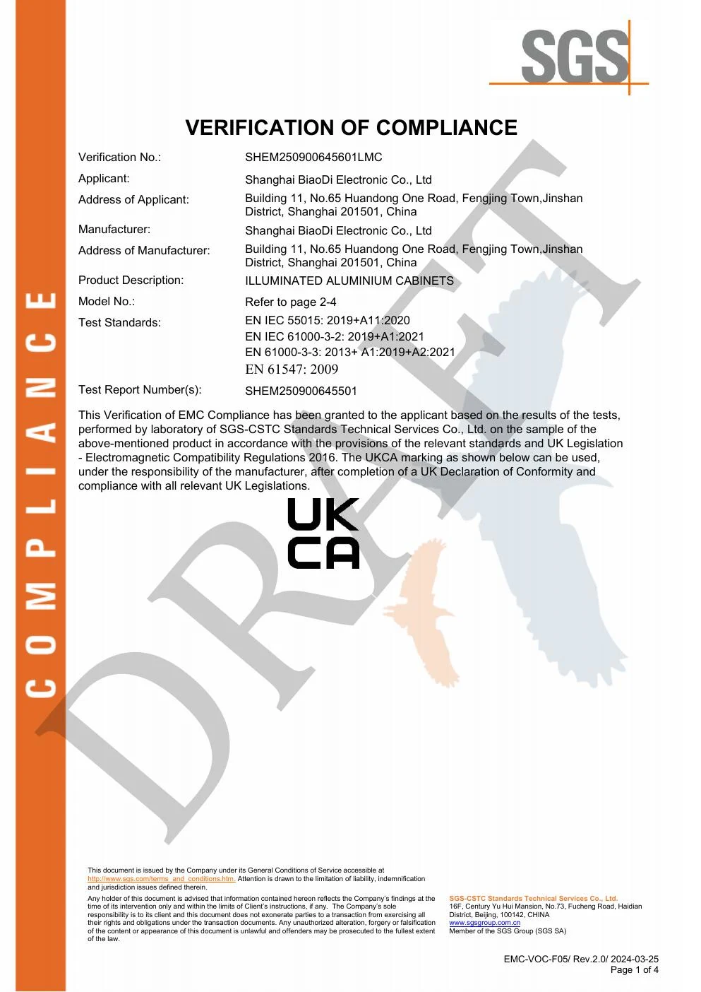 UKCA EMC Verification document preview